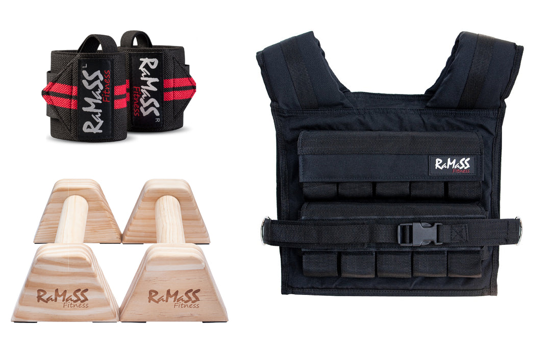 Weighted Vest + Wooden parallettes + Wrist wraps Bundle UK only ...
